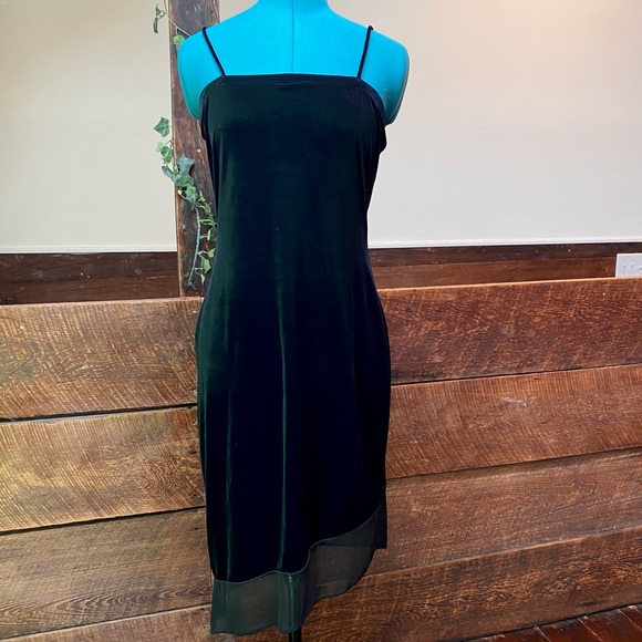 Vintage 90’s Rocket Candy Asymmetrical Velvet Witchy Gothic Dress w/ Mesh Trim - Picture 3 of 10